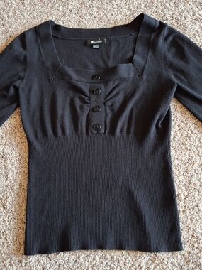 AB Studio Black Knit Top with Square Neck